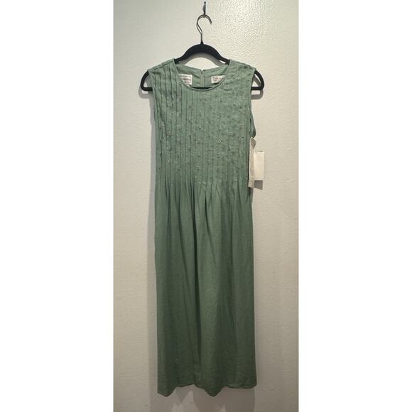 Karin Stevens Embroidered Floral Dress Women’s Size 8 Maxi Linen Blend Green - Picture 1 of 9